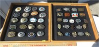 Belt buckle collection with display, some glued on