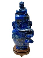 Chinese Lapis Lazuli Sculptural Vase w Dragons &