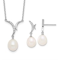 Sterling Silver FWC Pearl Crystal Set