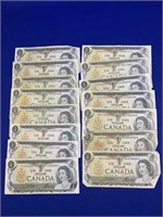 (15) 1973 Circulated 1973 Canada $1 Notes