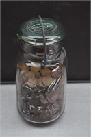 Quart Bail Top Ball Jar w/Unsearched Wheat Pennies
