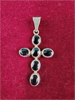 925 sterling silver cross pendant black stones
