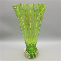 VTG. ART GLASS GREEN W RED SPECKLES & YELLOW
