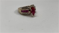 .925 Silver CZ & Lab Ruby Ladies Ring