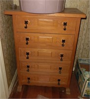 five drawer chest w/hand wrought pulls 3ft tall,