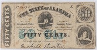 1863 THE STATE OF ALABAMA FIFTY CENTS BANK NOTE