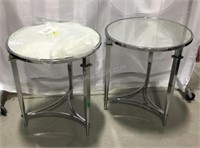 2 Mirrored Top End Table w/Chrome Base