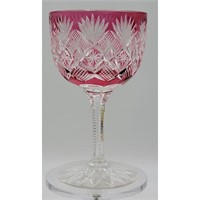 ABP Cut Glass Cut To Clear Cranberry Wine Stem