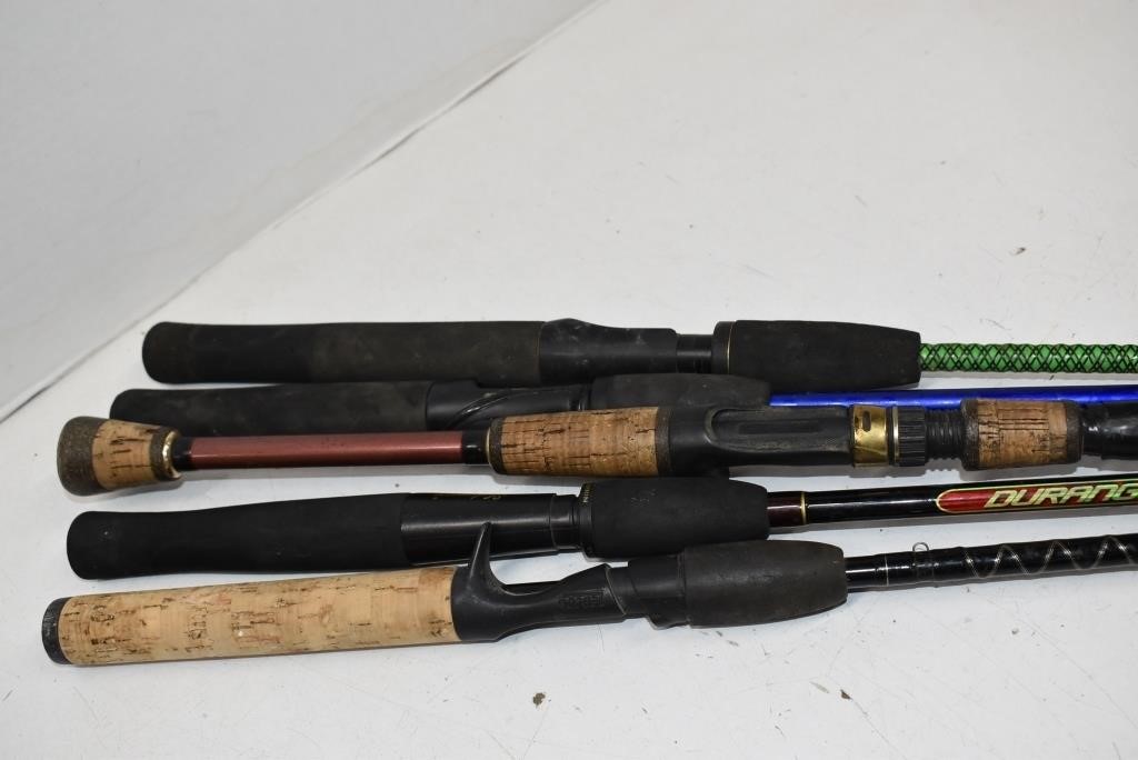 5 Fishing Rods. Zebco, Shakespeare, Durango
