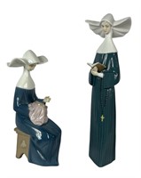 Lladro- Two Nun Porcelain Figurines