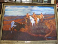 OIL ON CANVAS BY JOEL FULLER INDIANS IN PLAINS