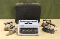 Assorted Vintage Irons & Vintage Facit Type Write