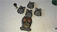 Cast owl trivets and napkin holder