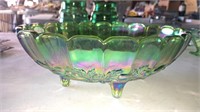 11 inch carnival glass footed bowl