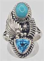 Sterling Silver Ring with Blue & Turquoise Stones