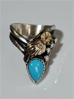NA Sterling Silver Teardrop Turquoise and Gold Flo