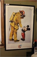 Framed Mickey Mouse w/Firefighter Poster