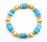 Turquoise Flat Bead &Gold Plated Bracelet
