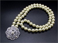Theatrical Faux Pearl & Gem Necklace