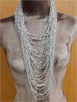 SILVER AND WHITE SEED BEAD NECKLACE ROCK STONE LAP