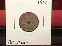 1910 Belgium 5 Cen Coin