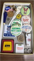 BUTTON PINS, WORDEN ITEMS, ADVERTISING ITEMS