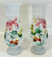 LOVELY PAIR OF 1800'S HAND PAINTED BRISTOL VASES