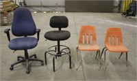 (2) Plastic Chairs, High Top Stool & Office Chair