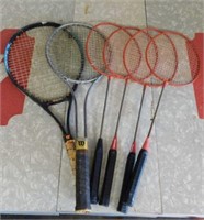4 badminton racquets & net - 2 tennis racquets -