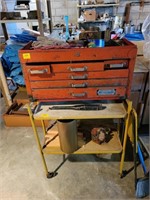 ROLLING CART W/TOOL BOX, TOOLS, BRASS