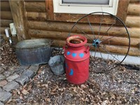 Copper boiler, milk can, bucket, wheel