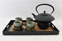 Japanese Tea Tray Set, Metal Teapot, Ceramic Cups