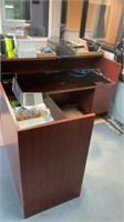 L shaped desk one table aprox 40” x 71” 29”, one