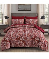 $72 DJY Red Paisley Comforter Set Queen Size