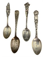 4 Antique Sterling Collectors Spoons, Boston+