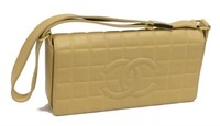 CHANEL QUILTED BEIGE LEATHER CC EAST/WEST FLAP BAG