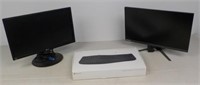 (2) Computer monitors and a keyboard.