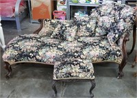 Vintage Tufted Chaise Lounge & Ottoman