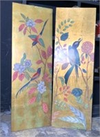 Pair of Hand Painted Asian Bird Panels
