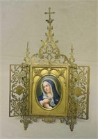 Fine Neo Gothic Framed Hand Painted Madonna.