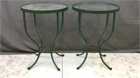 2 Side Tables Metal W/ Glass Indoor/outdoor