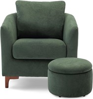 COLAMY Barrel Accent Chair w/ Ottoman  Green