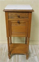 Marble Top Pitch Pine Side Cabinet.