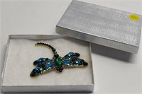 4" Blue Jewelled Dragonfly Brooch
