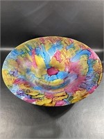 Large Watercolor Style Art Glass Console Bowl