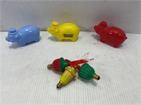 3 BUBBLE LIGHTS & BANK ADVERTISING PLASTIC PIG