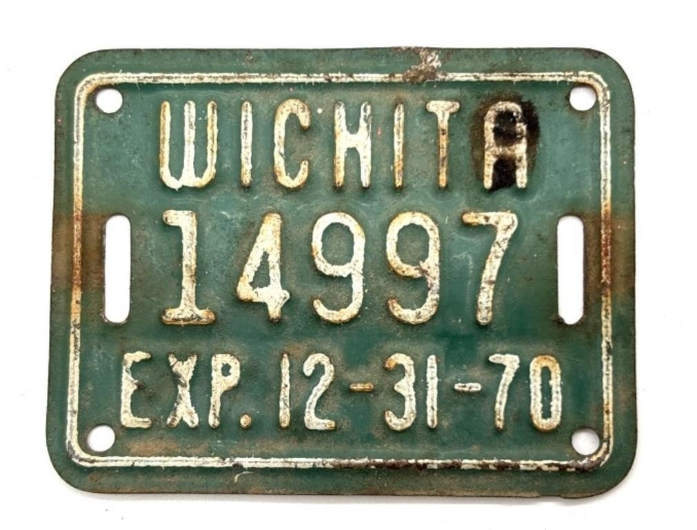 Vintage 1970 Wichita Bicycle License Plate 2.75”