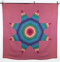 Vintage Hand Sewn Lone Star Quilt in Blues Pink