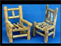 TWO VINTAGE TOY OLD HICKORY TYPE CHAIRS