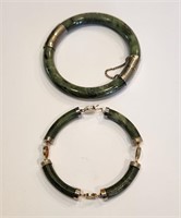Two Vtg Oriental Jade Bracelets Link & Bangle